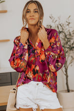 Load image into Gallery viewer, Purple Graffiti Printed V Neck Puff Sleeve Blouse | Tops/Blouses &amp; Shirts
