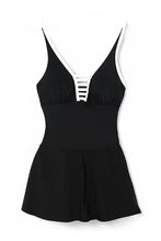 Load image into Gallery viewer, Black Strappy V Neck Side Split One-piece Swimdress | Swimwear/Swim Dresses
