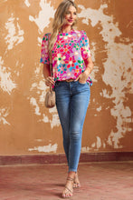 Load image into Gallery viewer, Purple Boho Flower Print Puff Short Sleeve Top | Tops/Tops &amp; Tees
