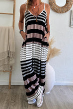 Load image into Gallery viewer, Multicolour Mixed Stripes Spaghetti Straps V Neck Maxi Dress | Dresses/Maxi Dresses
