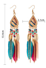 Load image into Gallery viewer, Tassel Hook Earrings | Red Bohemian Feathered Beaded
