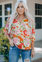 Load image into Gallery viewer, Orange Blooming Flowers Frill Trim Puff Sleeve Blouse | Tops/Blouses &amp; Shirts
