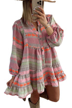 Load image into Gallery viewer, Multicolour Boho Print Puff Sleeve Buttoned Babydoll Dress | Dresses/Mini Dresses
