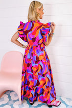 Load image into Gallery viewer, Orange Abstract Printed High Waist Ruffle Tiered Long Dress
