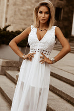 Load image into Gallery viewer, White Lace Maxi Dress | Slit Lace Detail V-Neck Dress
