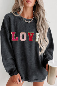 Black Sweatshirt | Sequin LOVE Chenille Embroidered Graphic