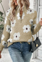 Load image into Gallery viewer, Flower Half Zip Long Sleeve Sweater
