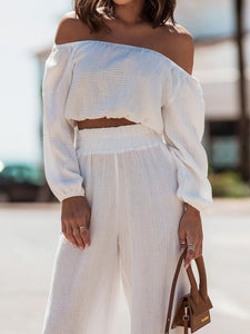 Top & Pants Set | Off Shoulder Long Sleeve Pants Set