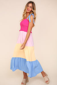 Maxi Dress | Smocked Color Block Tiered Cami Dress