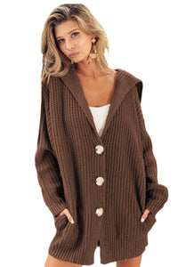 Brown Chunky Knit Lapel Collar Button up Cardigan