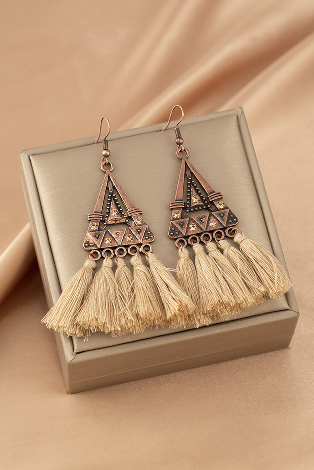 Brown Boho Triangle Metal Tasseled Earrings | Accessories/Jewelry