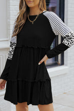 Load image into Gallery viewer, Mini Dress | Black Striped Leopard Long Sleeve Dress
