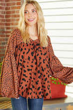 Load image into Gallery viewer, Brown Contrast Leopard Print Bubble Sleeve Blouse | Tops/Blouses &amp; Shirts
