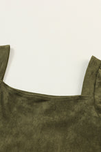 Load image into Gallery viewer, Jungle Green Suede Square Neck Puff Sleeve Dress
