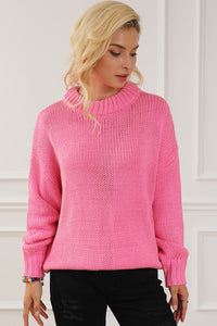 Rose Red Chunky Knit Turtle Neck Drop Shoulder Sweater | Tops/Sweaters & Cardigans