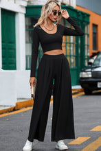 Load image into Gallery viewer, Black Solid Color Ribbed Crop Top Long Pants Set | Two Piece Sets/Pant Sets
