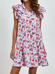 Womens Mini Dress | Tied Floral Cap Sleeve Mini Dress | Mini Dress