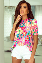 Load image into Gallery viewer, Purple Boho Flower Print Puff Short Sleeve Top | Tops/Tops &amp; Tees
