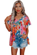 Load image into Gallery viewer, Pink Abstract Print V Neck Flutter Sleeve Blouse | Tops/Blouses &amp; Shirts
