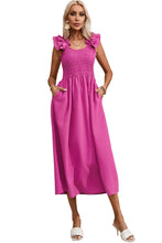 Load image into Gallery viewer, Maxi Dress | Rose Solid Color Ruffled Straps Dress
