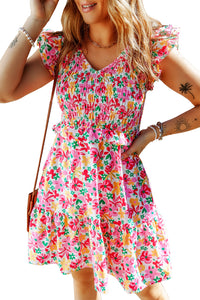 Womens Dress | Multicolor Smocked Bodice Ruffle Trim Floral Dress | Dresses/Floral Dresses