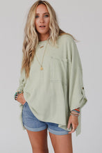 Load image into Gallery viewer, Oversized Top | Green Ribbed Roll-Tab Sleeve Chest Pocket
