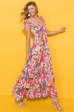 Load image into Gallery viewer, Pink Floral Print Sleeveless Ruffle Tiered Maxi Dress | Dresses/Floral Dresses
