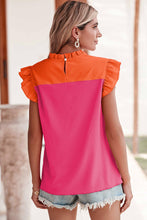 Load image into Gallery viewer, Flutter Sleeve Blouse | Orange Two Tone Ruffled Top
