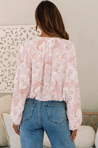 Bubble Sleeve Blouse | Pink Paisley Print Buttons