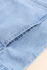 Sky Blue Roll-Up Tab Sleeve Button Down Pocket Denim Jacket | Outerwear/Denim jackets