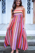 Load image into Gallery viewer, Multicolour Striped Thin Straps Smocked Back Boho Maxi Dress | Dresses/Maxi Dresses
