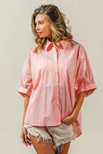 Load image into Gallery viewer, Womens Blouse | Button Up Striped Dolman Sleeve Shirt
