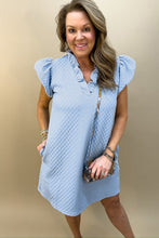 Load image into Gallery viewer, Mini Dress | Light Blue Textured Puff Sleeve V Neck Dress
