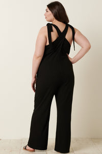 Cross Back Jumpsuit | Black Knit V Neck Jumpsuit