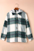 Load image into Gallery viewer, Green Hooded Plaid Button Front Shacket
