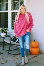 Load image into Gallery viewer, Rose Acid Wash Relaxed Fit Seamed Pullover Sweatshirt with Slits | Tops/Sweatshirts &amp; Hoodies
