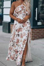 Load image into Gallery viewer, White Floral Slit Ruffled Halterneck Maxi Dress
