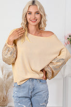 Load image into Gallery viewer, Waffle Knit Top | Apricot Sequin Patchwork Sleeve Open Back
