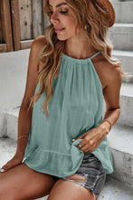 Load image into Gallery viewer, Green Lightweight Ruffle Hem Halter Tank Top | Tops/Tank Tops
