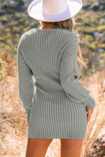 Load image into Gallery viewer, Gray Cable Ribbed Knit V Neck Bodycon Sweater Dress | Dresses/Sweater Dresses
