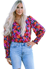 Load image into Gallery viewer, Floral Print Wrap V Neck Long Sleeve Bodysuit | Tops/Bodysuits
