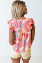 Load image into Gallery viewer, Pink Splotches Pattern Ruffled Cap Sleeve Shift Top | Tops/Blouses &amp; Shirts
