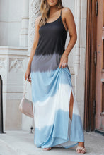 Load image into Gallery viewer, Maxi Dress | Sky Blue Spaghetti Strap Tie Dye Slit Dress
