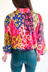 Rose Leopard Patchwork Print Pleated Blouse | Tops/Blouses & Shirts