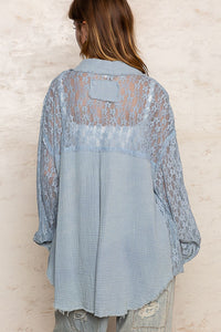 POL Oversize Pocket Front Lace Button-Down Shirt | Tops/Blouses & Shirts