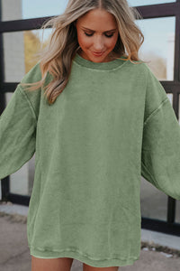 Womens Sweatshirt | Green Ribbed Oversized