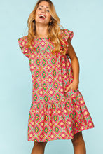 Load image into Gallery viewer, Ruffled Printed Dress | Full Size Ruffled Dress with Side Pockets
