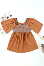 Load image into Gallery viewer, Brown Square Neck Wide Sleeves Flowy Top | Tops/Blouses &amp; Shirts
