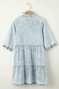 Dusk Blue Acid Wash Retro Half Sleeve Flared Denim Dress | Dresses/Mini Dresses