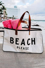 Load image into Gallery viewer, White BEACH PLEASE Print Large Canvas Tote Bag | Shoes &amp; Bags/Handbags
